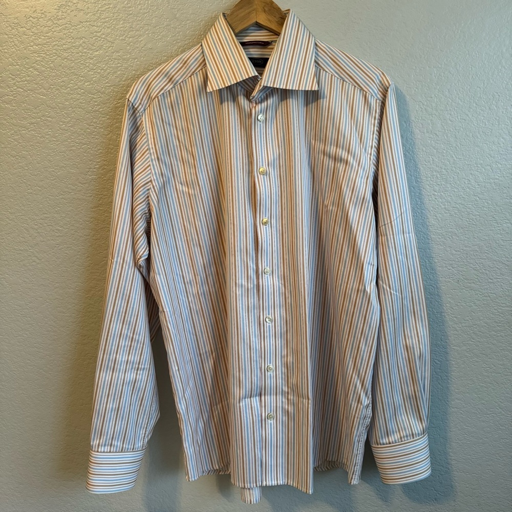 Men’s ETON Vertical Striped Dress Shirt Button Front Size 43 17 Wrinkle Free